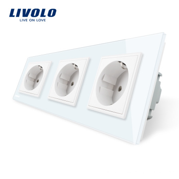 Livolo EU-Standard Steckdose mit Dreifachsteckdose Weiße Kristallglasscheibe Hersteller von 16A Pop-Wandsteckdose VL-C7C3EU-11